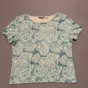 Tommy Bahama Silk Cotton Floral Top Women's Size M Blue Green Knit Tee